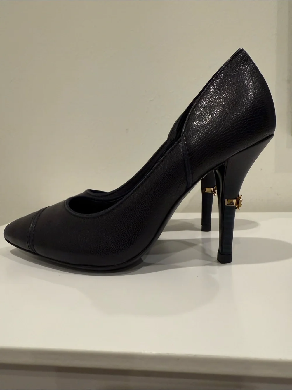 Tory Burch Dark Navy Pointed-Toe Leather Pumps